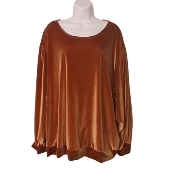 Ellos Womens Velvet Tunic Size 1X Brown Oversized Scoop Neck Soft Silky - Picture 1 of 5